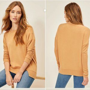 Three dots Brushed Long Sleeve Contrast Rib Top Sweater Size Medium New Tan